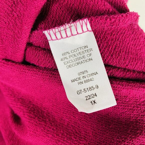 Roaman's Size 22 24 Embellished Sleeve Sweater Pink Fuchsia Cotton Blend - Picture 5 of 6